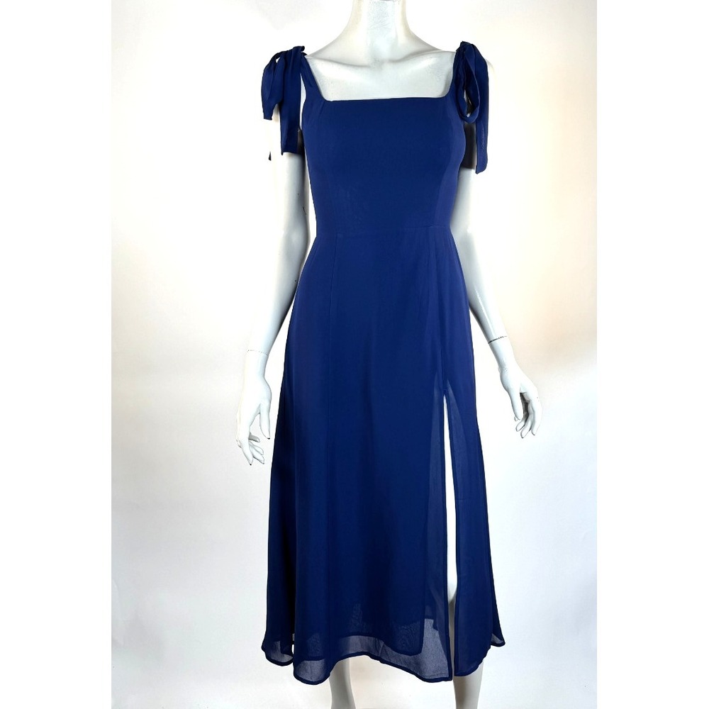 Reformation Twilight Dress Women 4 EUC Side Slit Chiffon Lined Straps Danube